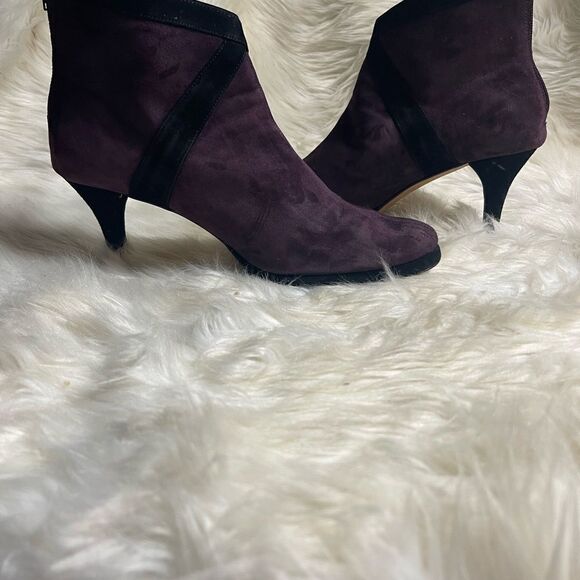 Vaneli Oleg | VANELI Shoes Vaneli leather suede Aubergine and black Ankle boots platform Back zipper SZ11